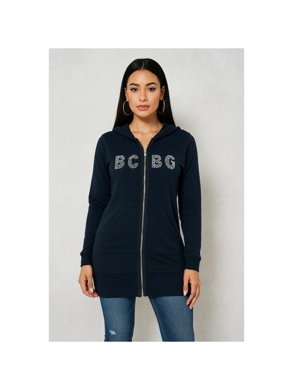 Y2K BCBGmaxazria Women’s L Full Zip Hoodie Blinds Rhineston Glam Rock Black